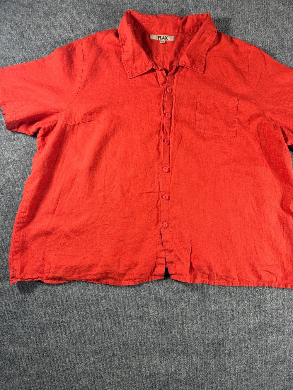 Flax Linen Button Up Shirt Women Size 3G Short Sleeve Orange Front Pocket